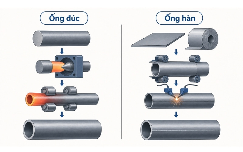 Quy trình sản xuất thép ống đúc và ống hàn