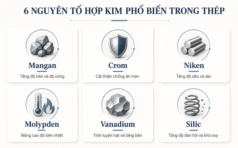 Những nguyên tố thường gặp trong thép hợp kim